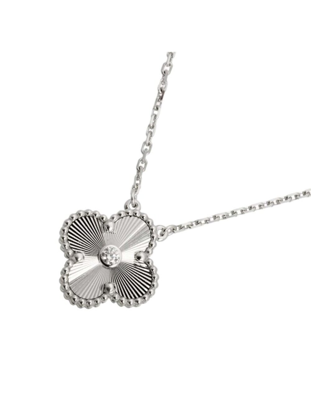 Van Cleef & Arpels Vintage Alhambra Diamond Necklace 41 18k White Gold Guilloche